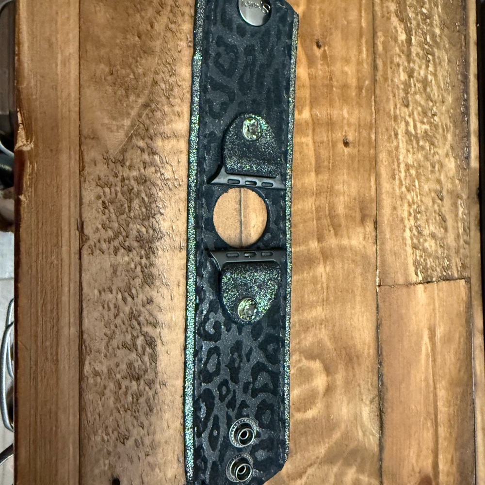 Upcycled Leopard Print Black Cuff Watchband by Spark’l